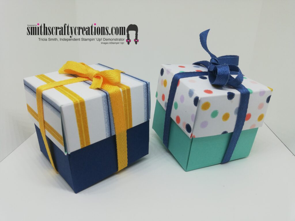 Two handmade boxes made with designer series paper Stampin' Up!