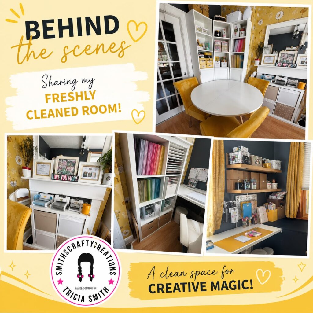 7 simple craft room organisation tips for getting ready to craft, including clearing your space, preparing supplies and enjoying creative time.