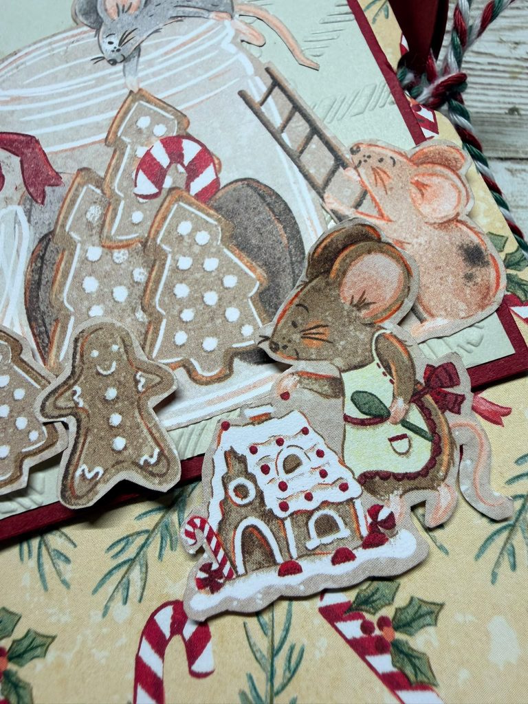 Handmade one sheet mini album transformed into a home baking recipe album using Christmas Mice Designer Series Paper Close up photo