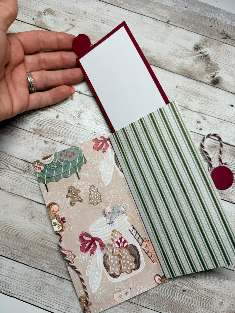 Handmade one sheet mini album transformed into a home baking recipe album using Christmas Mice Designer Series Paper